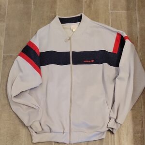 Adidas Light Gray Jacket with Red and Navy Stripes
